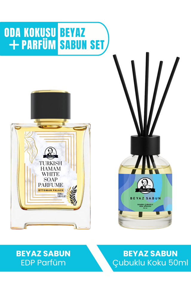 Ottoman Serisi Beyaz Sabun Kokulu Parfüm White Soap 55ml Ve Beyaz Sabun Çubuklu Oda Kokusu 50ml