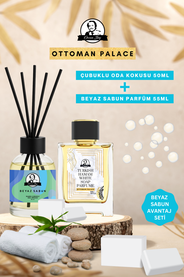 Ottoman Serisi Beyaz Sabun Kokulu Parfüm White Soap 55ml Ve Beyaz Sabun Çubuklu Oda Kokusu 50ml