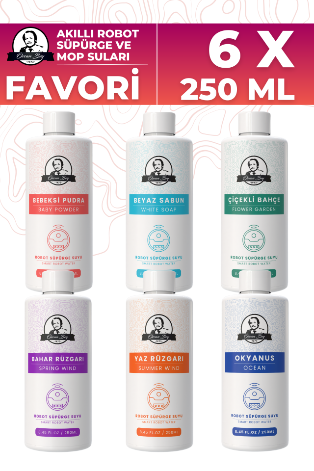 Favori 6'lı Set Akıllı Robot Süpürge Suyu, Mop Suyu, Yüzey Temizleyici, Robot Deterjanı 6 X 250ml