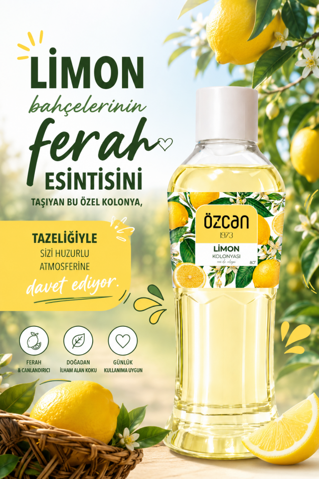 Premium Seri Limon Kolonyası, Ferahlatıcı ve Serinletici Kolonya Perfumed Cologne Pet Şişe 400ml
