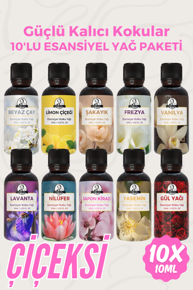 Çiçeksi Avantaj Seti Saf Esansiyel Uçucu Yağ Buhurdanlık Yağı Difüzör Esansı Aromaterapi 10x 10ml