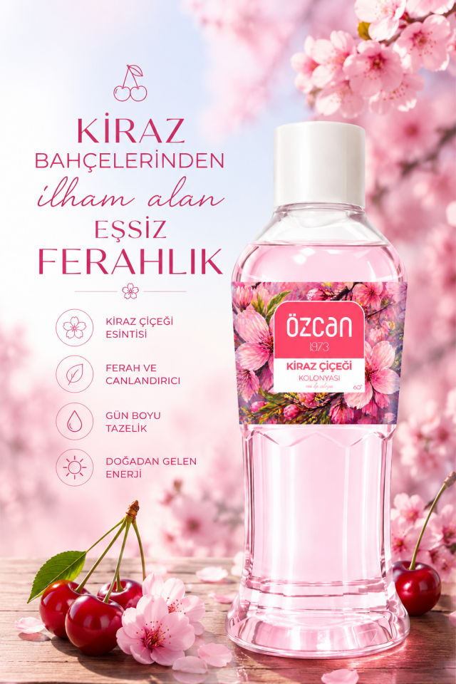 Premium Seri Kiraz Çiçeği Kolonyası, Ferahlatıcı ve Serinletici Kolonya Perfumed Cologne Pet Şişe 400ml