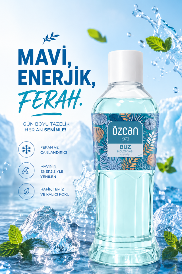 Premium Seri Buz Kolonyası, Ferahlatıcı ve Serinletici Kolonya Perfumed Cologne Pet Şişe 400ml