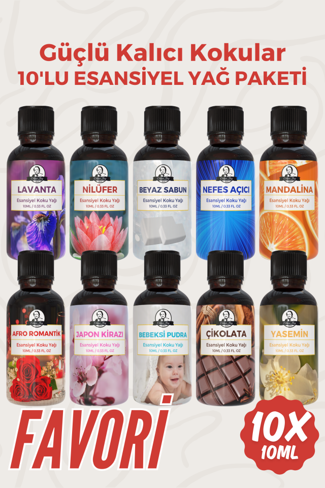 Favori Avantaj Seti Saf Esansiyel Uçucu Yağ Buhurdanlık Yağı Difüzör Esansı Aromaterapi 10x 10ml