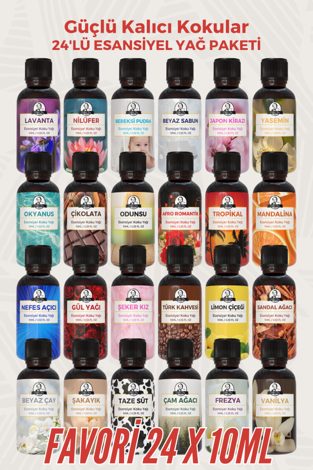 Favori Avantaj Seti Saf Esansiyel Uçucu Yağ Buhurdanlık Yağı Difüzör Esansı Aromaterapi 24x 10ml