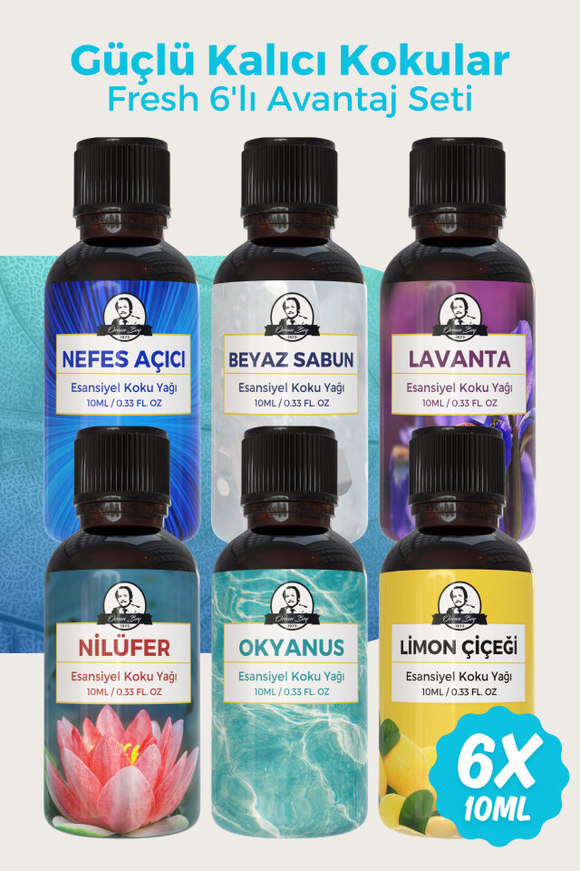 Fresh Avantaj Seti Saf Esansiyel Uçucu Yağ Buhurdanlık Yağı Difüzör Esansı Aromaterapi 6x 10ml