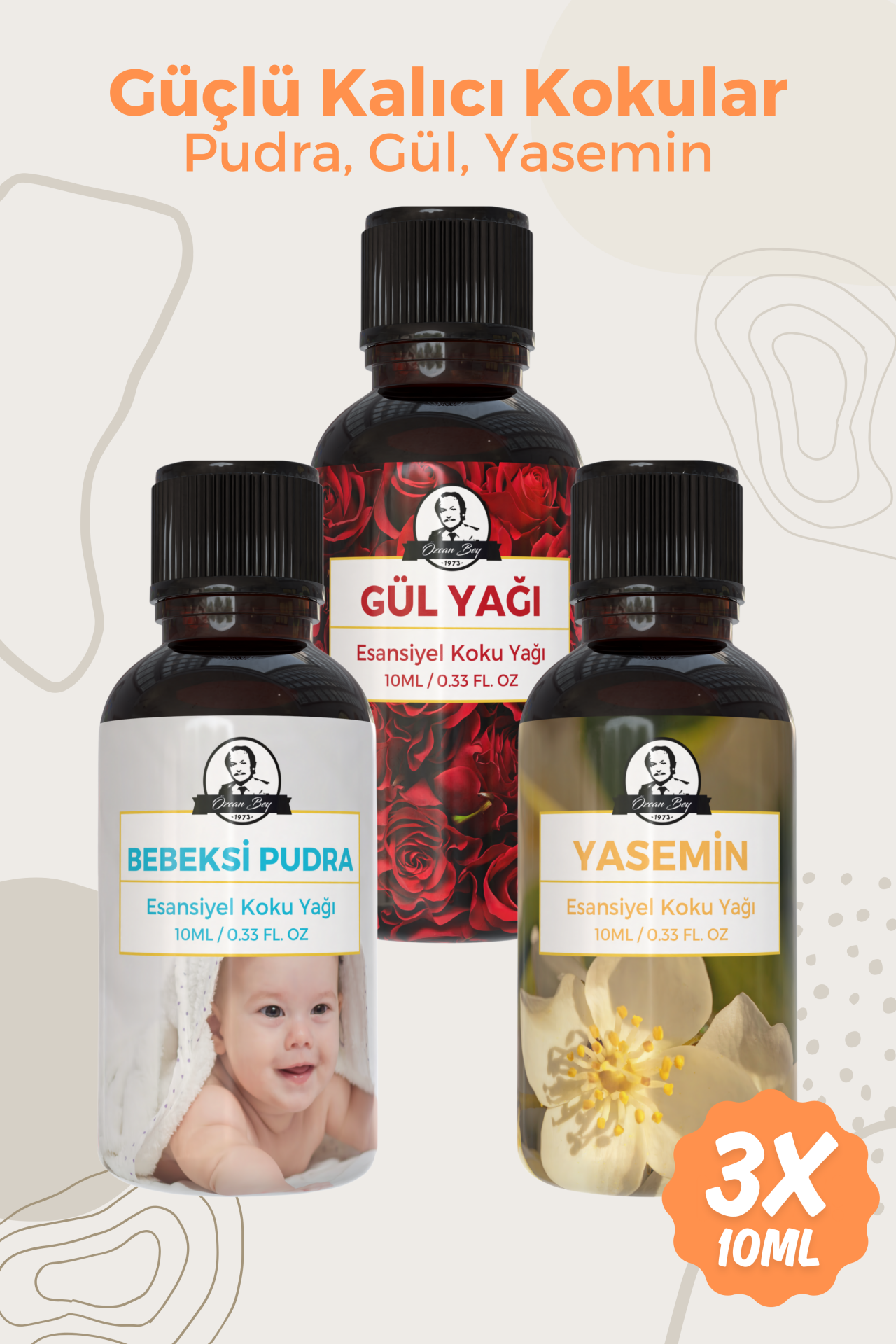 Pudra, Gül Yağı, Yasemin Saf Esansiyel Uçucu Yağ Buhurdanlık Yağ Esansı Aromaterapi 3x 10ml