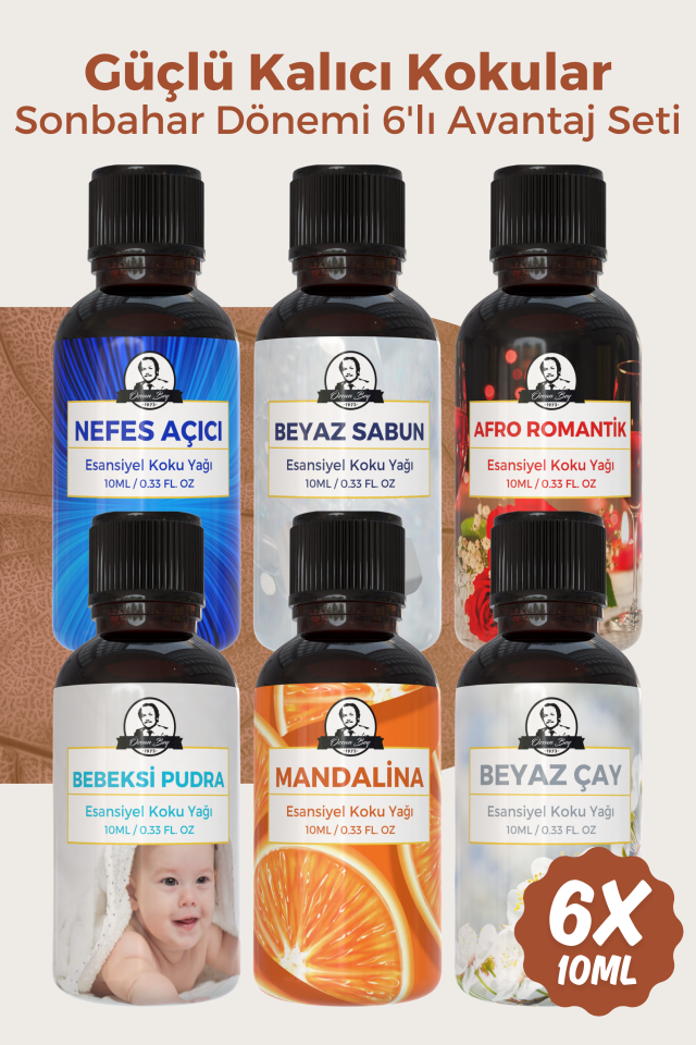 Sonbahar Avantaj Seti Saf Esansiyel Uçucu Yağ Buhurdanlık Yağı Difüzör Esansı Aromaterapi 6x 10ml