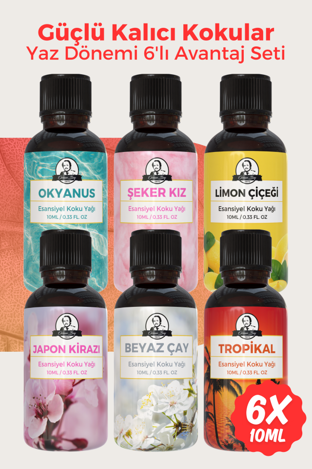 Yaz Avantaj Seti Saf Esansiyel Uçucu Yağ Buhurdanlık Yağı Difüzör Esansı Aromaterapi 6x 10ml