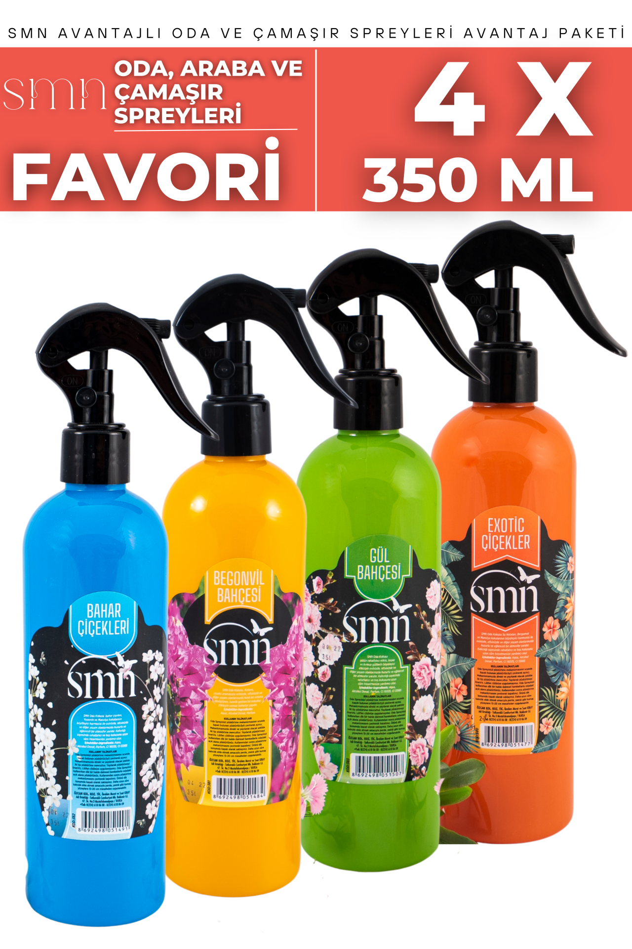 Favori 4'lü Set Oda Spreyleri Avantaj Paketi Begonvil + Exotic + Gül + Bahar Air Freshener 4 x 350ml