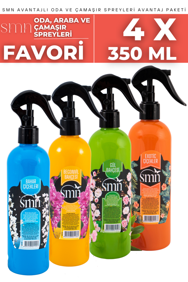 Favori 4'lü Set Oda Spreyleri Avantaj Paketi Begonvil + Exotic + Gül + Bahar Air Freshener 4 x 350ml