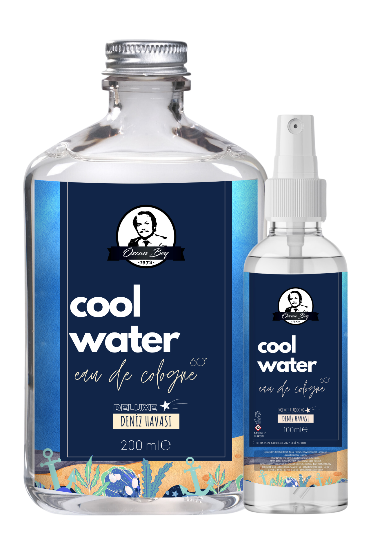 Deluxe Seri Cool Water Kolonyası Parfümlü Okyanus Buz Ice Kokulu Kolonya Takımı 200ml + 100ml