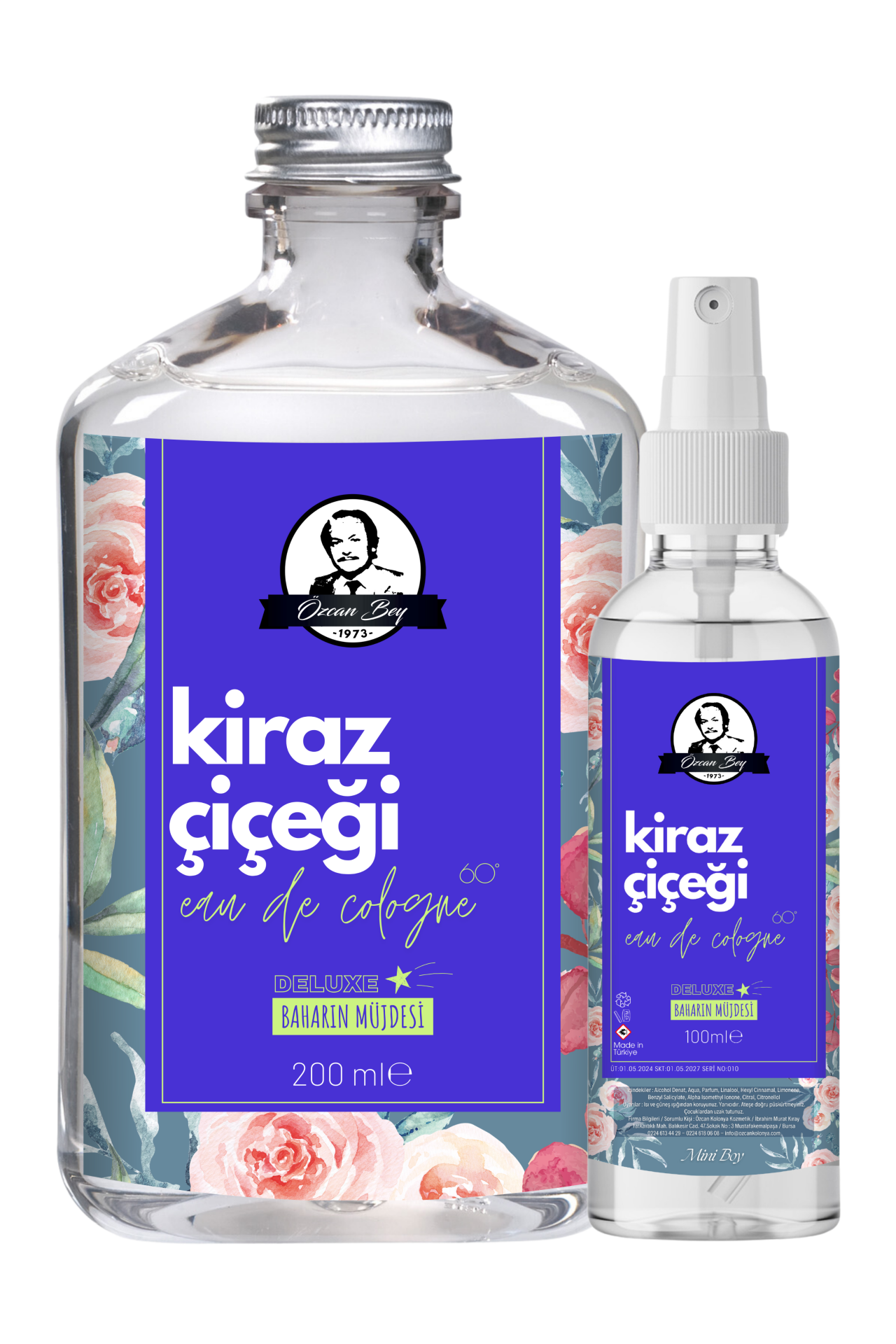 Deluxe Seri Kiraz Çiçeği Kolonyası Parfümlü Kiraz Çiçeği Kokulu Kolonya Takımı 200ml + 100ml