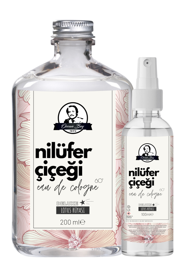 Deluxe Seri Nilüfer Çiçeği Kolonyası Parfümlü Lotus Çiçeği Kokulu Kolonya Takımı 200ml + 100ml