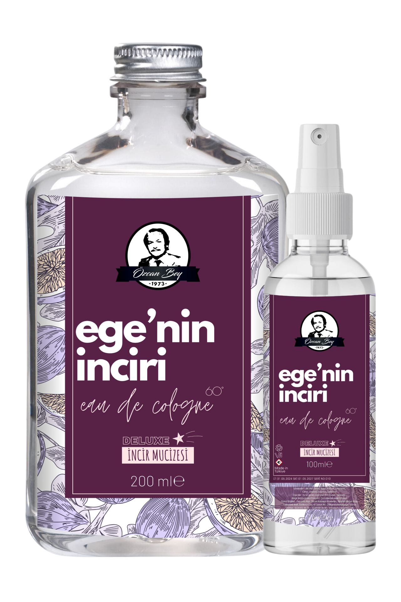 Deluxe Seri Ege'nin İnciri Kolonyası Parfümlü İncir Çiçeği Kokulu Kolonya Takımı 200ml + 100ml