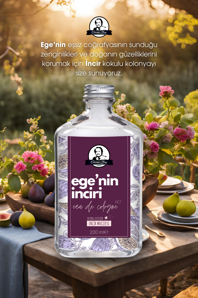 Deluxe Seri Ege'nin İnciri Kolonyası Parfümlü İncir Çiçeği Kokulu Kolonya Takımı 200ml + 100ml