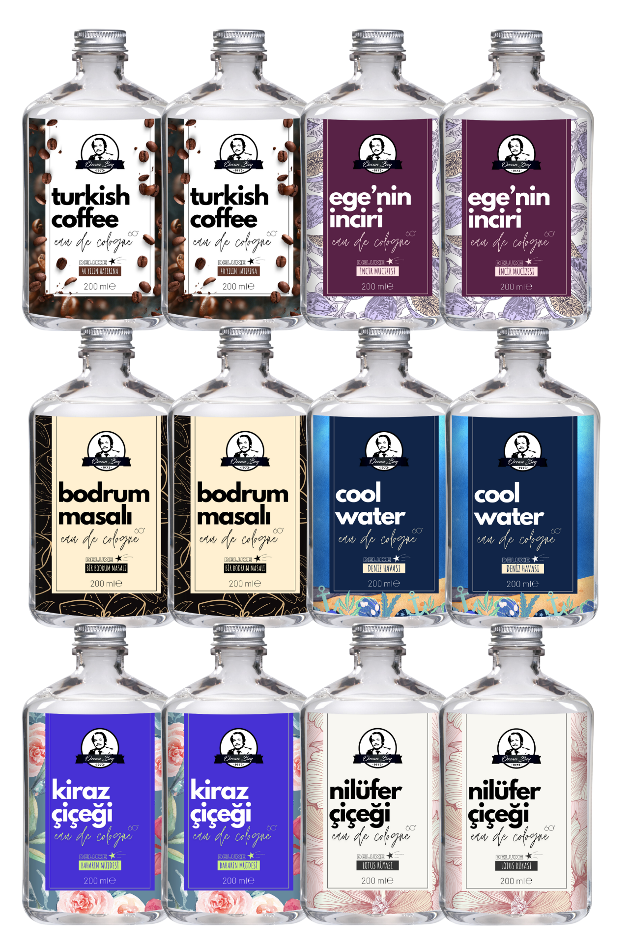 Deluxe Serisi Hediyelik Özel Parfümlü Kolonyalar 12'li Avantaj Seti 200ml Cam Şişe Ekonomik 12 x 200ml