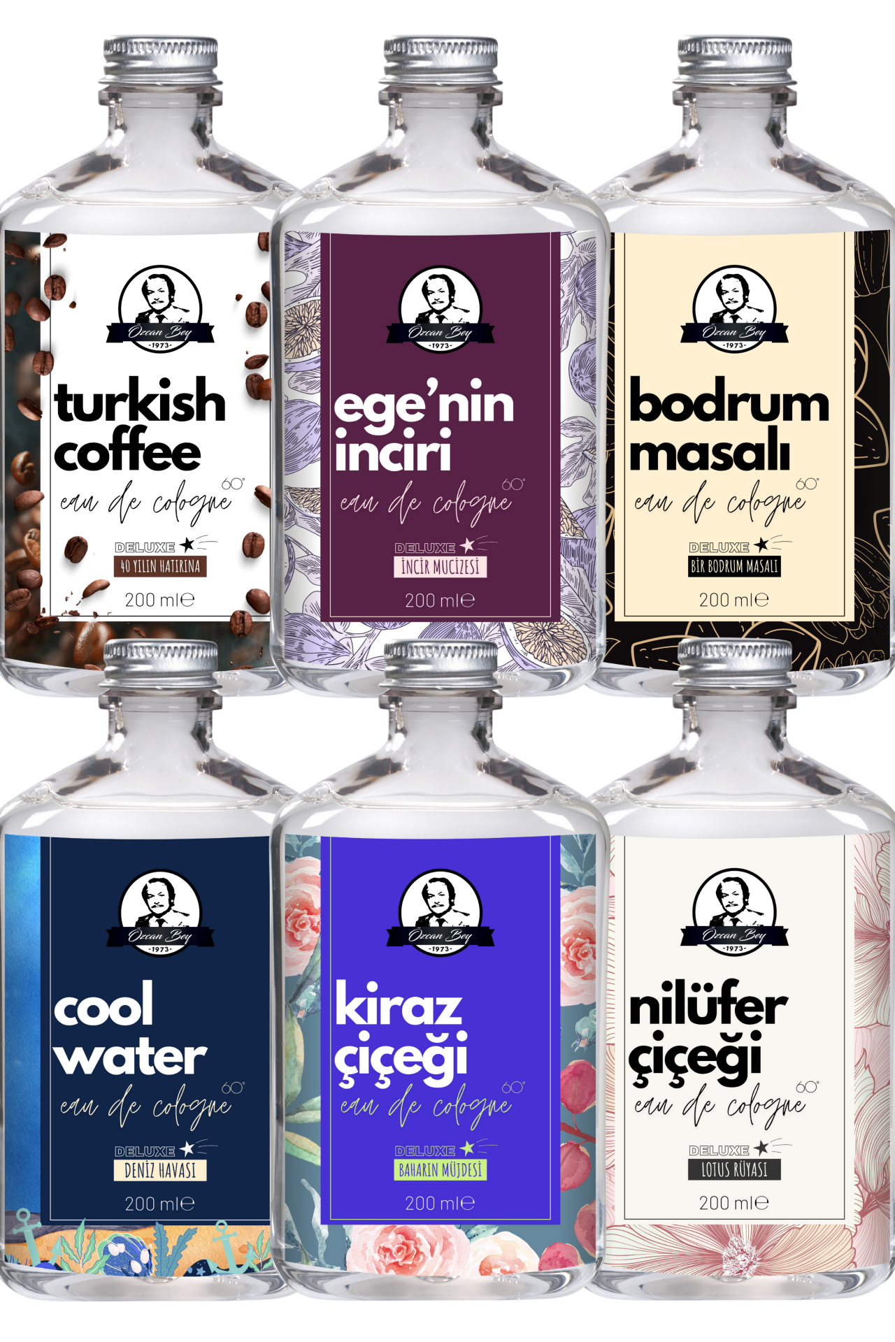 Deluxe Serisi Hediyelik Özel Parfümlü Kolonyalar 6'lı Avantaj Seti 200ml Cam Şişe Ekonomik 6 x 200ml