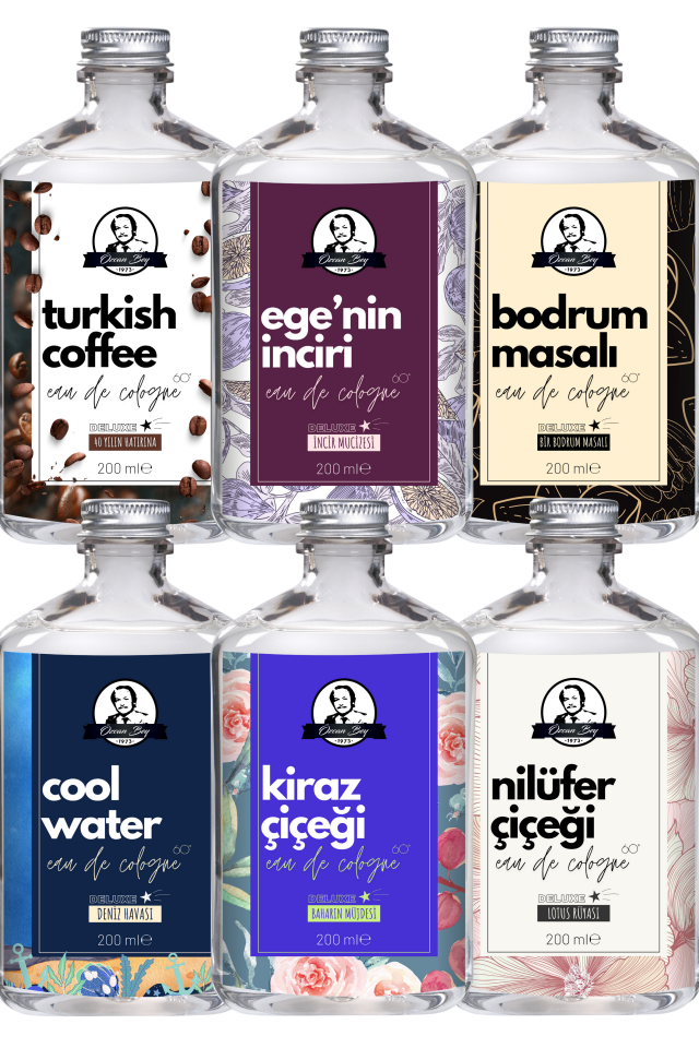 Deluxe Serisi Hediyelik Özel Parfümlü Kolonyalar 6'lı Avantaj Seti 200ml Cam Şişe Ekonomik 6 x 200ml