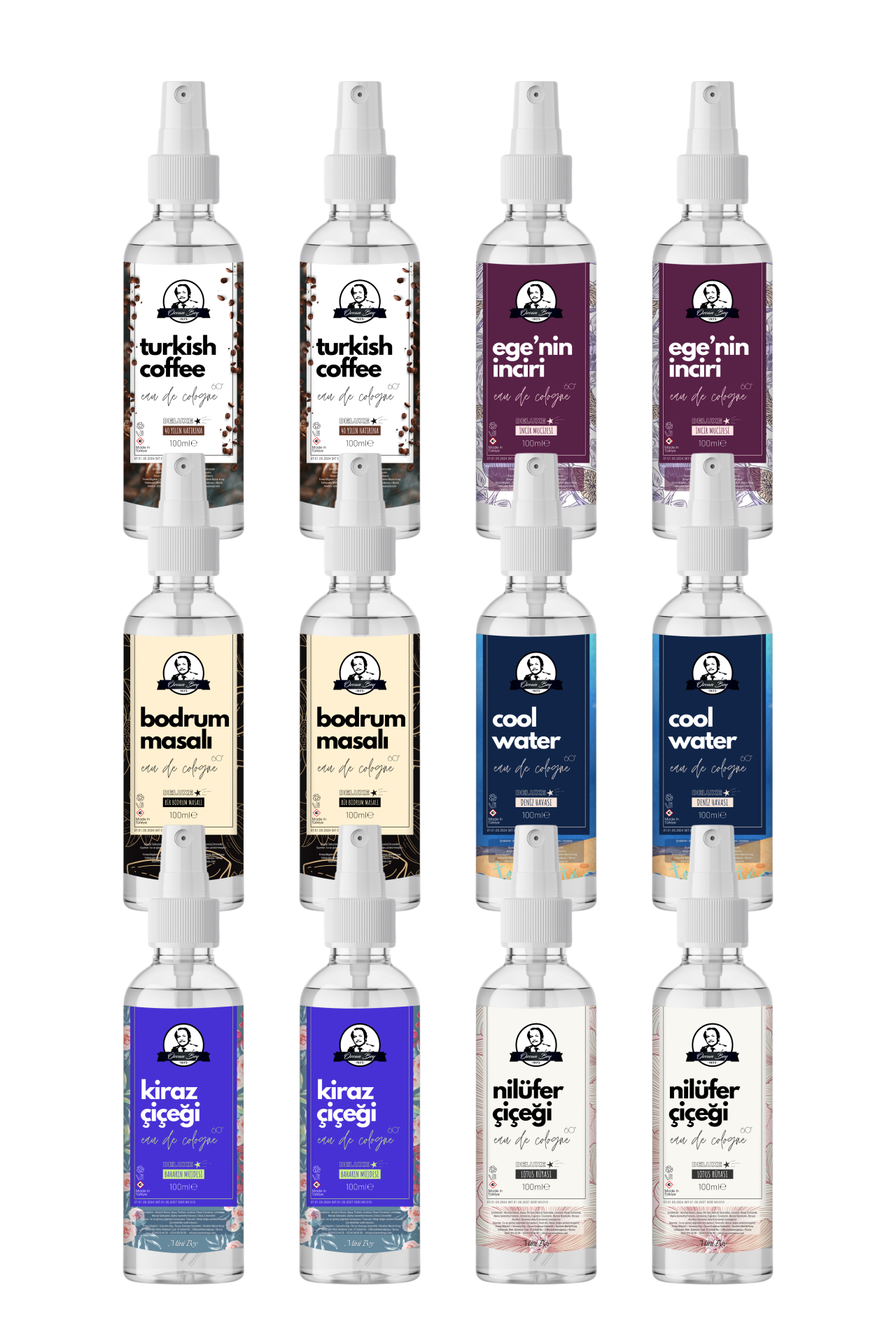 Deluxe Serisi Hediyelik Özel Parfümlü Kolonyalar 12'li Avantaj Paket 100ml Spreyli Ekonomik 12x100ml