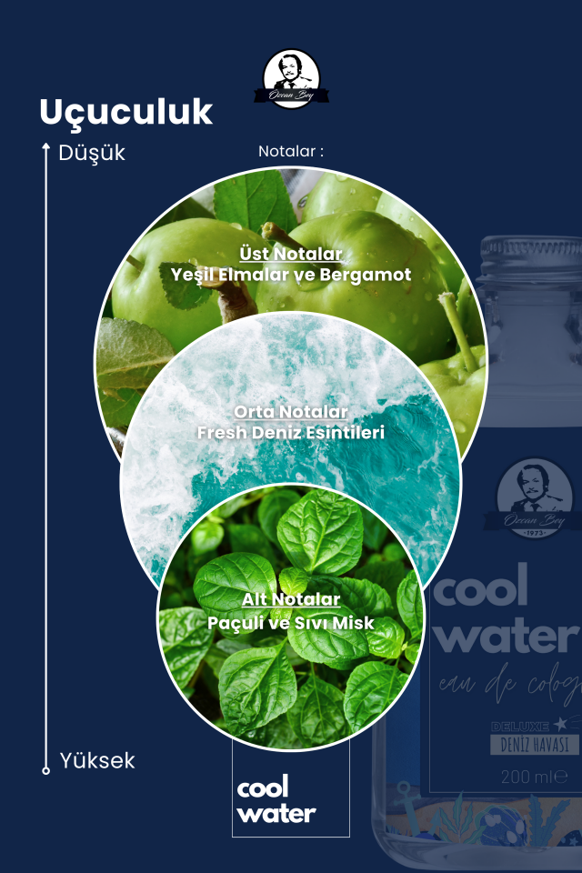 Deluxe Seri Cool Water Kolonyası Parfümlü Okyanus Buz Ice Kokulu Kolonya 200ml Cam Şişe