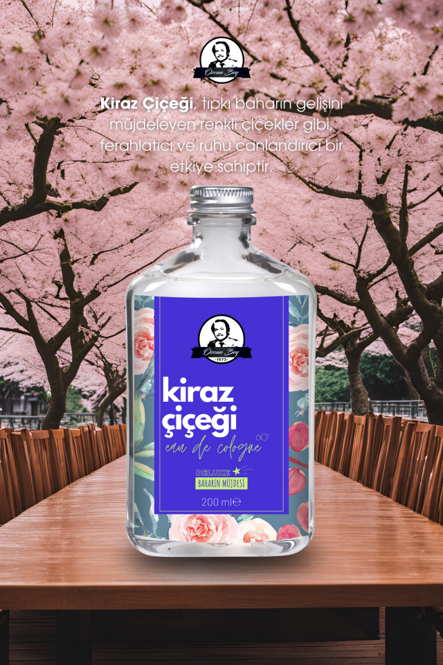 Deluxe Seri Kiraz Çiçeği Kolonyası Parfümlü Sakura Çiçeği Kokulu Kolonya 200ml Cam Şişe