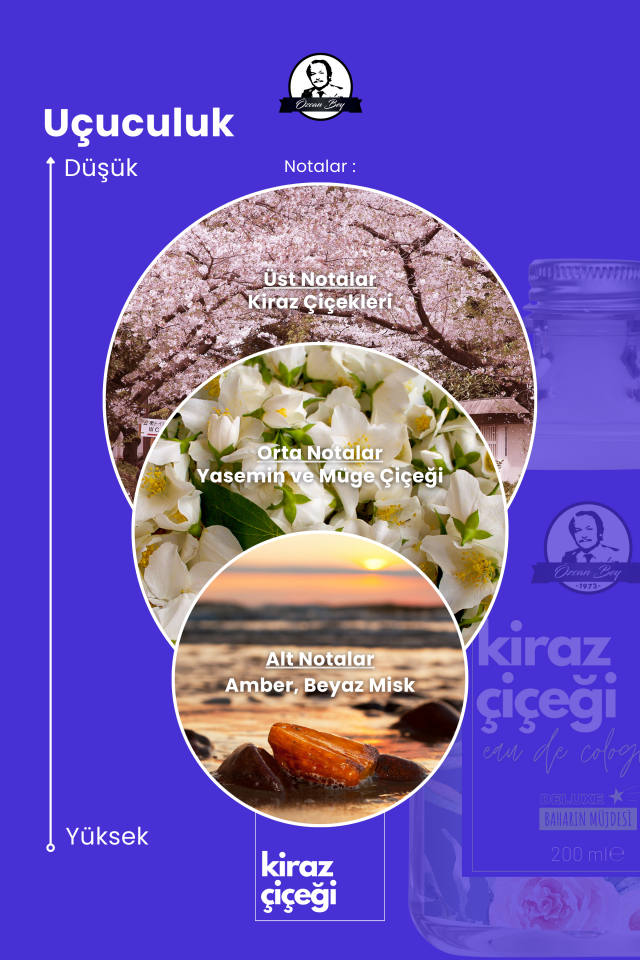 Deluxe Seri Kiraz Çiçeği Kolonyası Parfümlü Sakura Çiçeği Kokulu Kolonya 200ml Cam Şişe