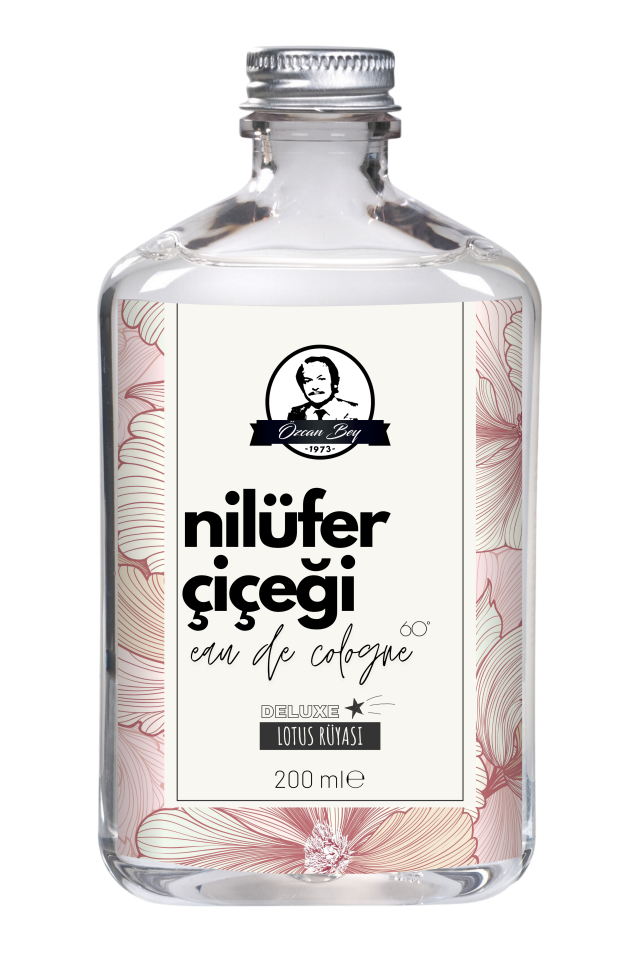 Deluxe Seri Nilüfer Çiçeği Kolonyası Parfümlü Lotus Çiçeği Kokulu Kolonya 200ml Cam Şişe