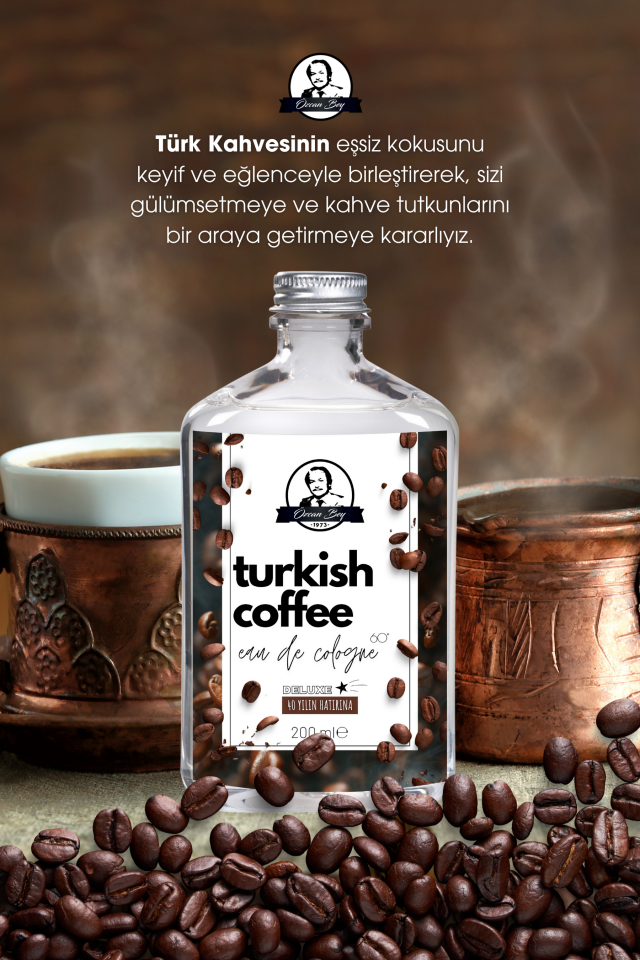 Deluxe Seri Turkish Coffee Kolonyası Parfümlü Türk Kahvesi Kokulu Kolonya 200ml Cam Şişe