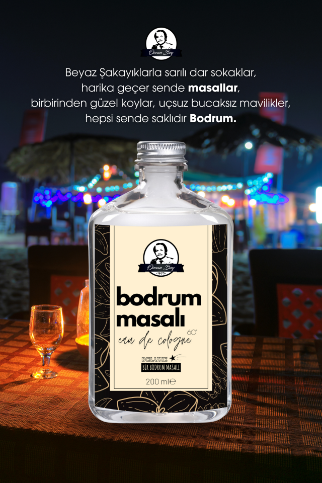 Deluxe Seri Bodrum Masalı Kolonyası Parfümlü Beyaz Şakayık Çiçeği Kokulu Kolonya 200ml Cam Şişe