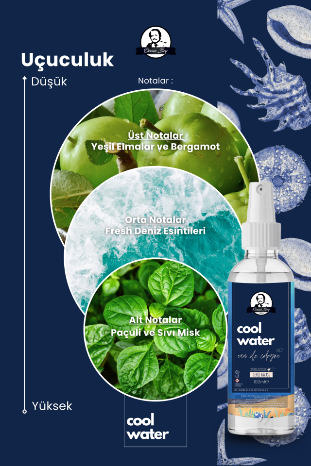 Mini Deluxe Seri Cool Water Kolonyası Parfümlü Okyanus Buz Ice Kokulu Kolonya 100ml Pet Şişe