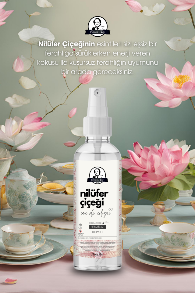 Mini Deluxe Seri Nilüfer Çiçeği Kolonyası Parfümlü Lotus Çiçeği Kokulu Kolonya 100ml Pet Şişe