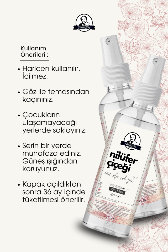 Mini Deluxe Seri Nilüfer Çiçeği Kolonyası Parfümlü Lotus Çiçeği Kokulu Kolonya 100ml Pet Şişe