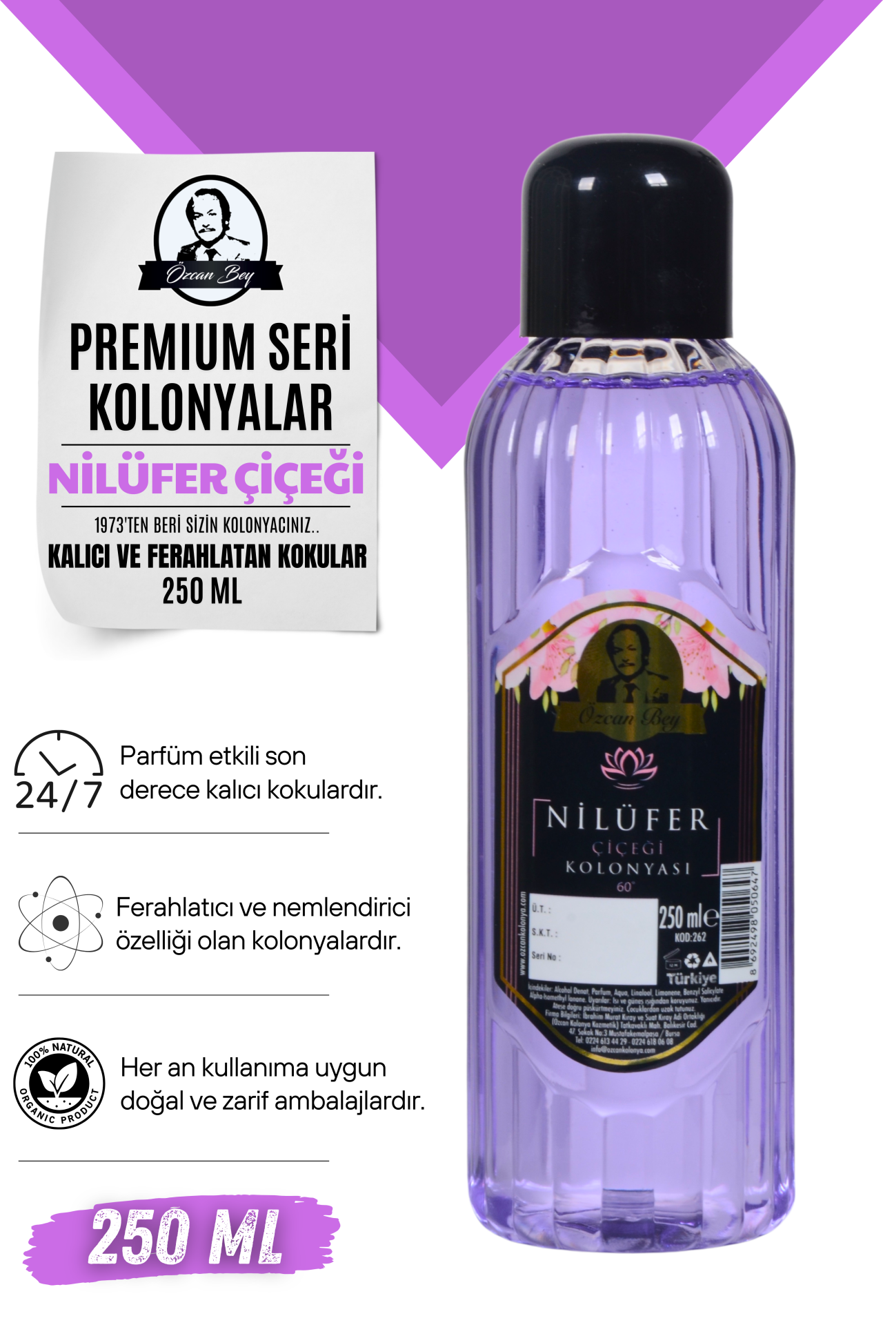Premium Seri Nilüfer Çiçeği Kolonyası 250ml Pet Şişe